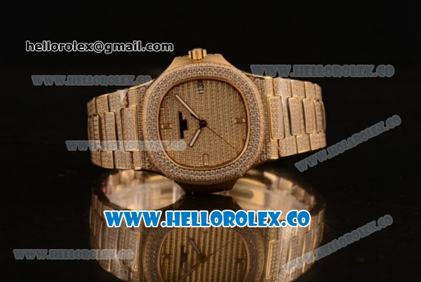 Patek Philippe Nautilus Miyota 9015 Automatic Diamonds/Yellow Gold Case with Diamonds Dial and Sapphire Crystal Markers (AAAF) - Click Image to Close